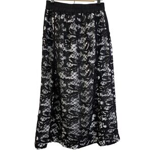 NEW Joh. Black Lace Overlay Maxi Skirt Style 34072W Size S Elastic Waist Pockets